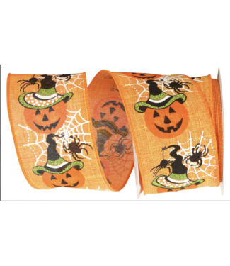 Reliant Ribbon Jack-O-Lantern Web Wired Edge Ribbon 2.5" wide per yard