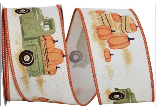 Reliant Ribbon Pickup Truck with Pumpkins Ribbon 2.5" wide per yard   Reliant Ribbon Pickup Truck with Pumpkins Ribbon 2.5" wide per yard