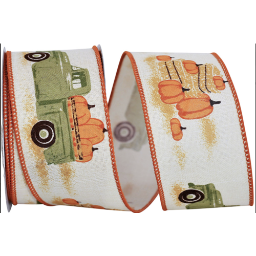 Reliant Ribbon Pickup Truck with Pumpkins Ribbon 2.5" wide per yard   Reliant Ribbon Pickup Truck with Pumpkins Ribbon 2.5" wide per yard
