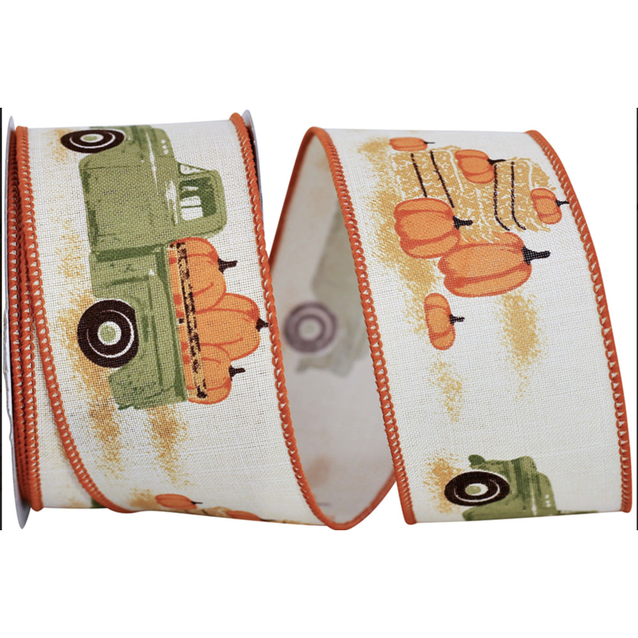 Pickup Truck with Pumpkins Ribbon 2.5" wide per yard