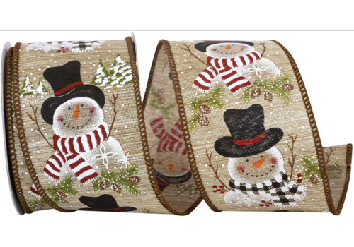  Reliant Ribbon Snowman Scarf Natural Wired Edge Ribbon 2.5" wide 