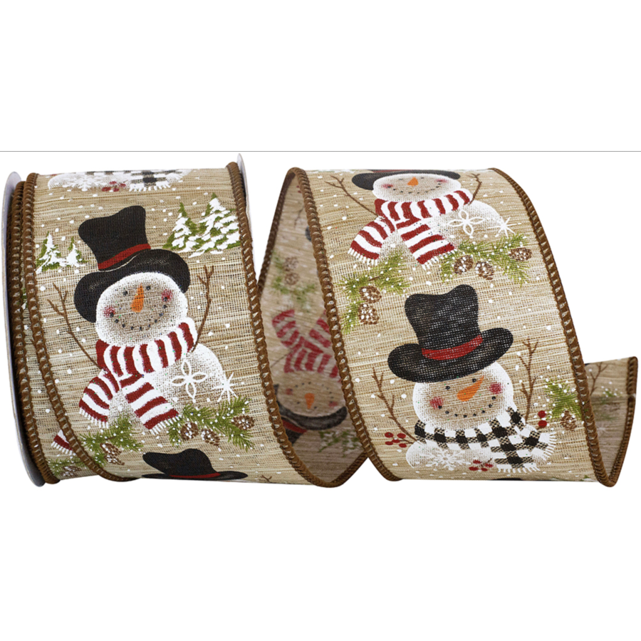 Snowman Scarf Natural Wired Edge Ribbon 2.5" wide