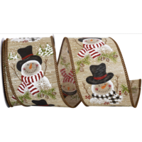 Snowman Scarf Natural Wired Edge Ribbon 2.5" wide