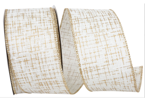  Reliant Ribbon Striped Texture Elegance Ivory/Gold Ribbon 2.5" wide 