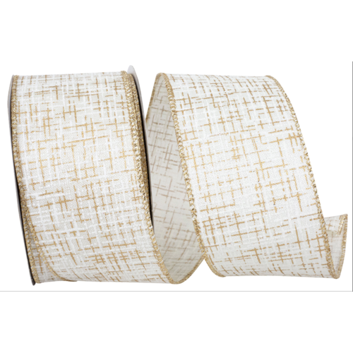  Reliant Ribbon Striped Texture Elegance Ivory/Gold Ribbon 2.5" wide 