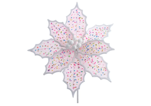 Kurt Adler 14" Pink Frosted Poinsettia Pick   Kurt Adler 14" Pink Frosted Poinsettia Pick