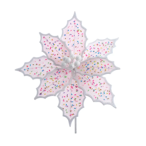  Kurt Adler 14" Pink Frosted Poinsettia Pick 