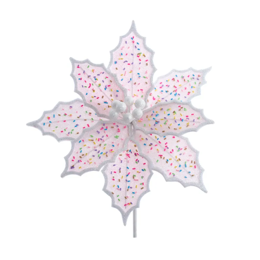 14" Pink Frosted Poinsettia Pick