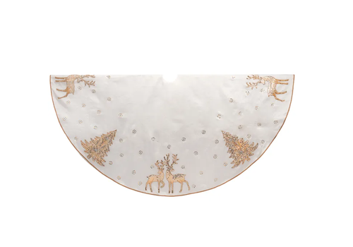  Kurt Adler 72“ White Dupioni Embroidered Tree Skirt 