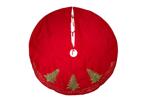  Kurt Adler 60“ Red Dupioni Embroidered Tree Skirt 
