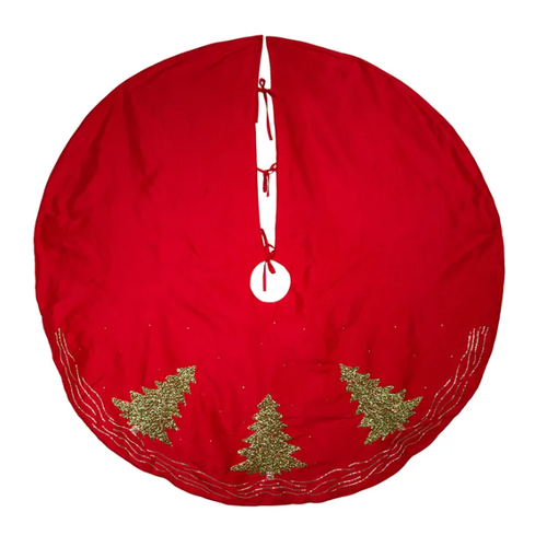  Kurt Adler 60“ Red Dupioni Embroidered Tree Skirt 