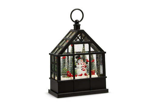  Snowman & Cardinal Lighted Water Greenhouse 9.5" 