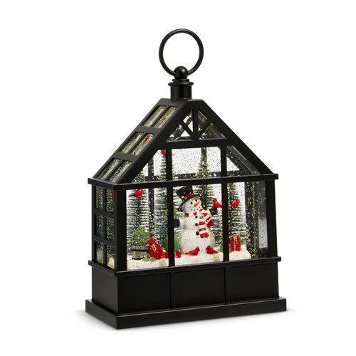  Snowman & Cardinal Lighted Water Greenhouse 9.5" 