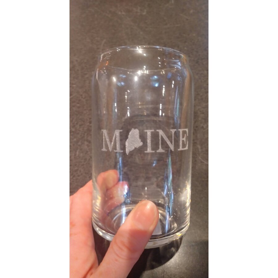 Etched Beer Can Glass Maine