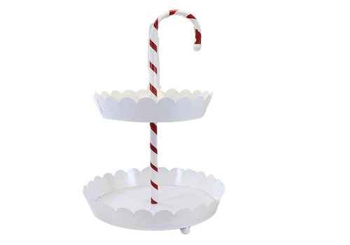  Candy Cane Two-Tier Scallop Pedestal Stand 