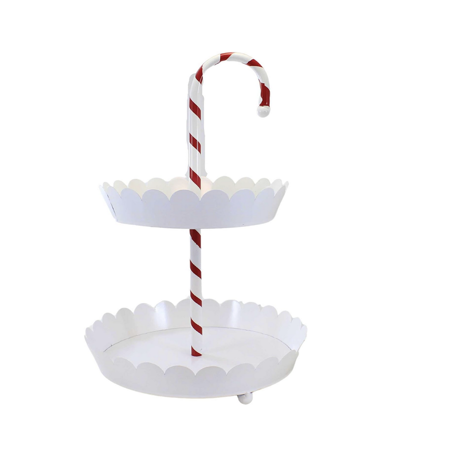 Candy Cane Two-Tier Scallop Pedestal Stand