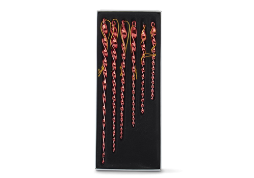  K & K Interiors Inc Box of 6 Glass Grad Sizes Red Icicle Ornaments 