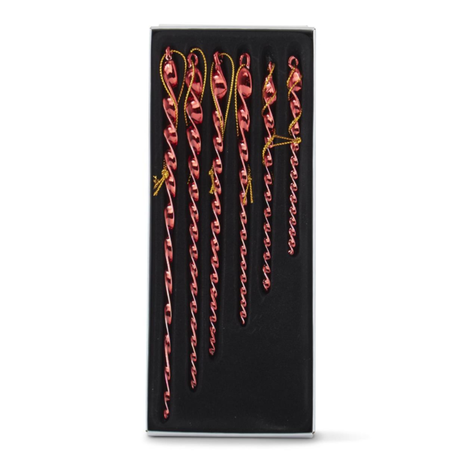 Box of 6 Glass Grad Sizes Red Icicle Ornaments