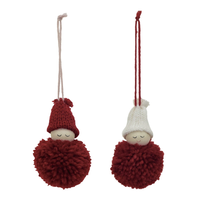 Fabric Pom Pom Person w/ Knit Hat Ornament
