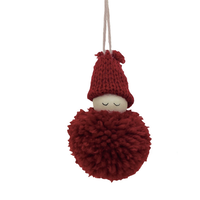 Fabric Pom Pom Person w/ Knit Hat Ornament
