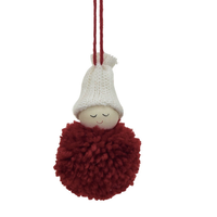 Fabric Pom Pom Person w/ Knit Hat Ornament