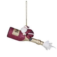 Glass Champagne Bottle Orn with Resin Santa
