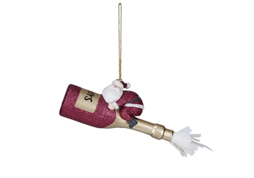  Creative Co-Op Glass Champagne Bottle Orn with Resin Santa 