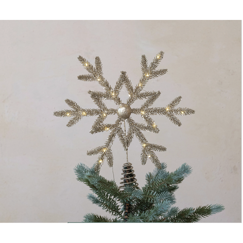  Creative Co-Op LED Snowflake Tree Topper with Glitter Champagne 