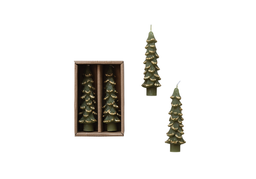  Creative Co-Op 4.75" Tree w/ Gold Tips Taper Candles in Box Set of 2 