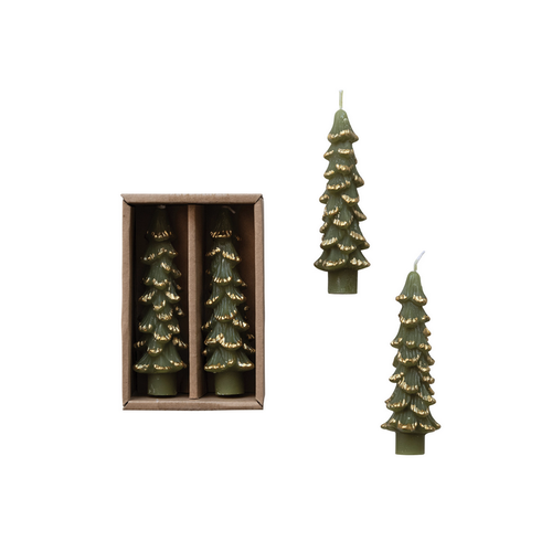  Creative Co-Op 4.75" Tree w/ Gold Tips Taper Candles in Box Set of 2 