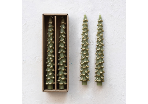  Creative Co-Op 10" Tree w/ Gold Tips Taper Candles Box Set of 2 