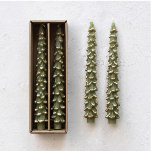  Creative Co-Op 10" Tree w/ Gold Tips Taper Candles Box Set of 2 