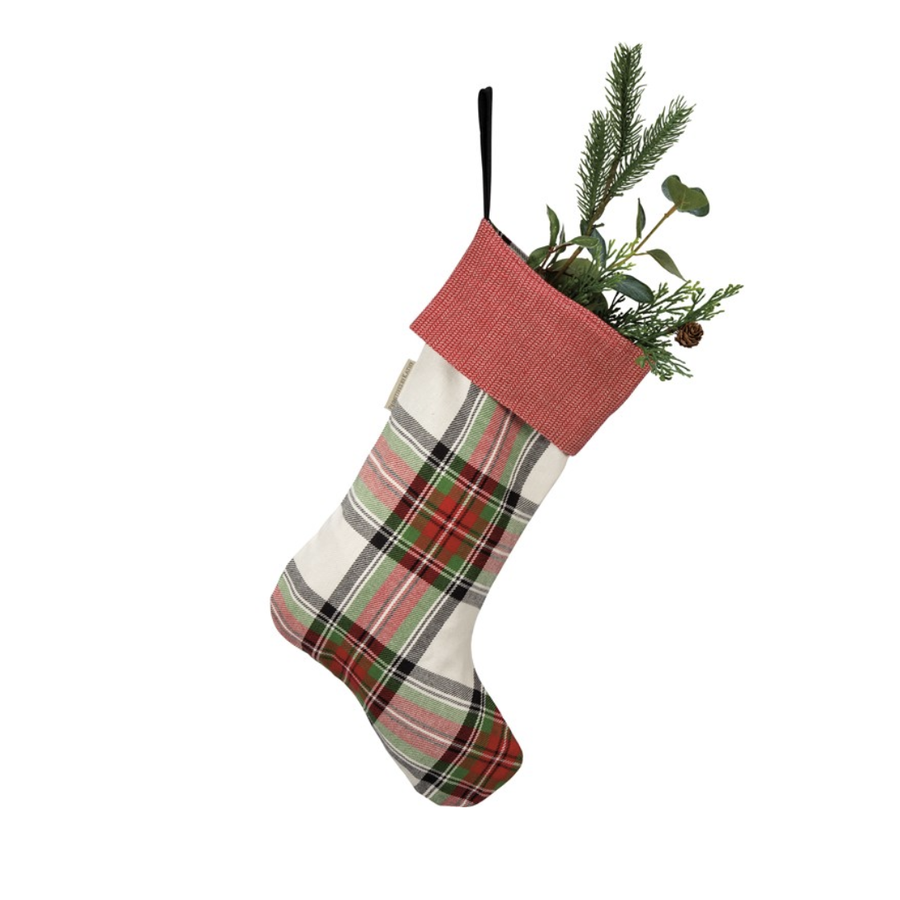 Cream Plaid Christmas Stocking