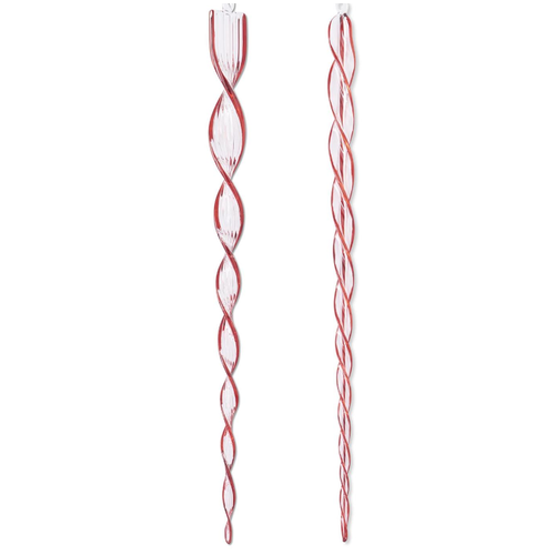  K & K Interiors Inc 21" Red & Clear Glass Spiral Icicle Ornament 