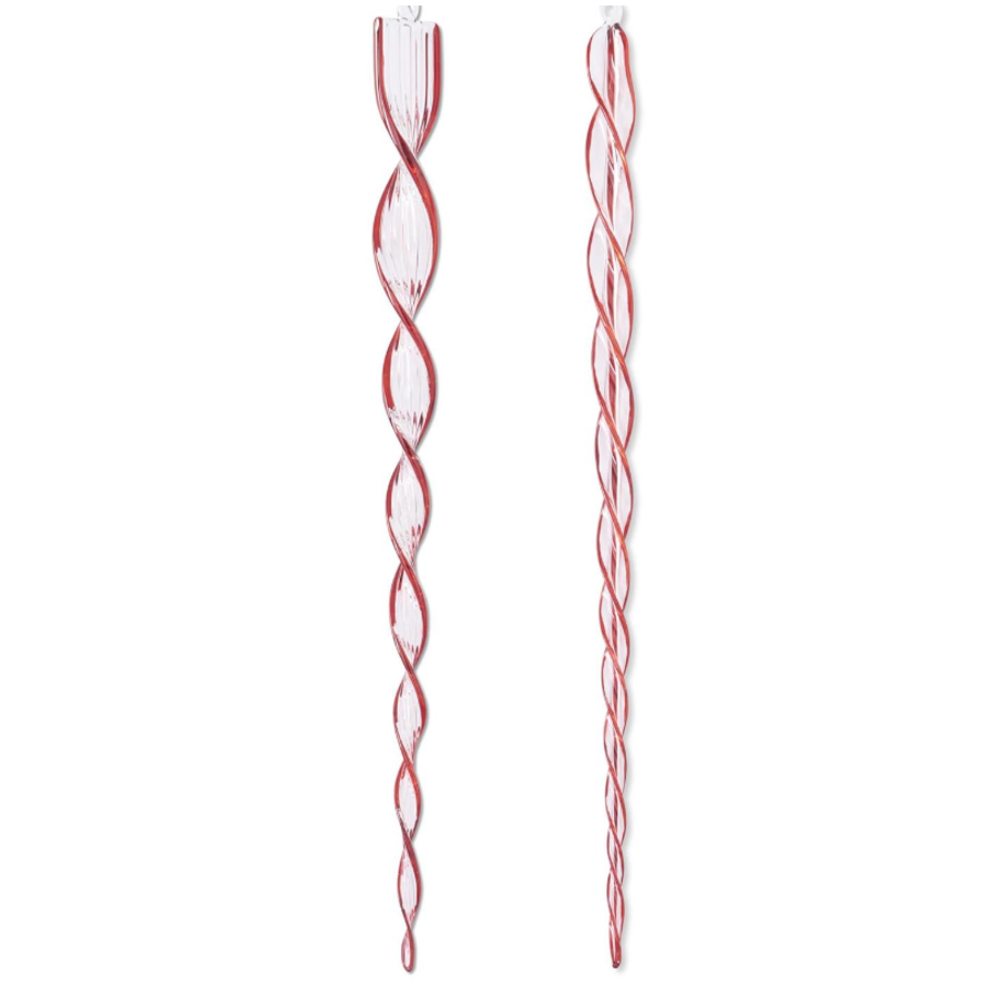 21" Red & Clear Glass Spiral Icicle Ornament