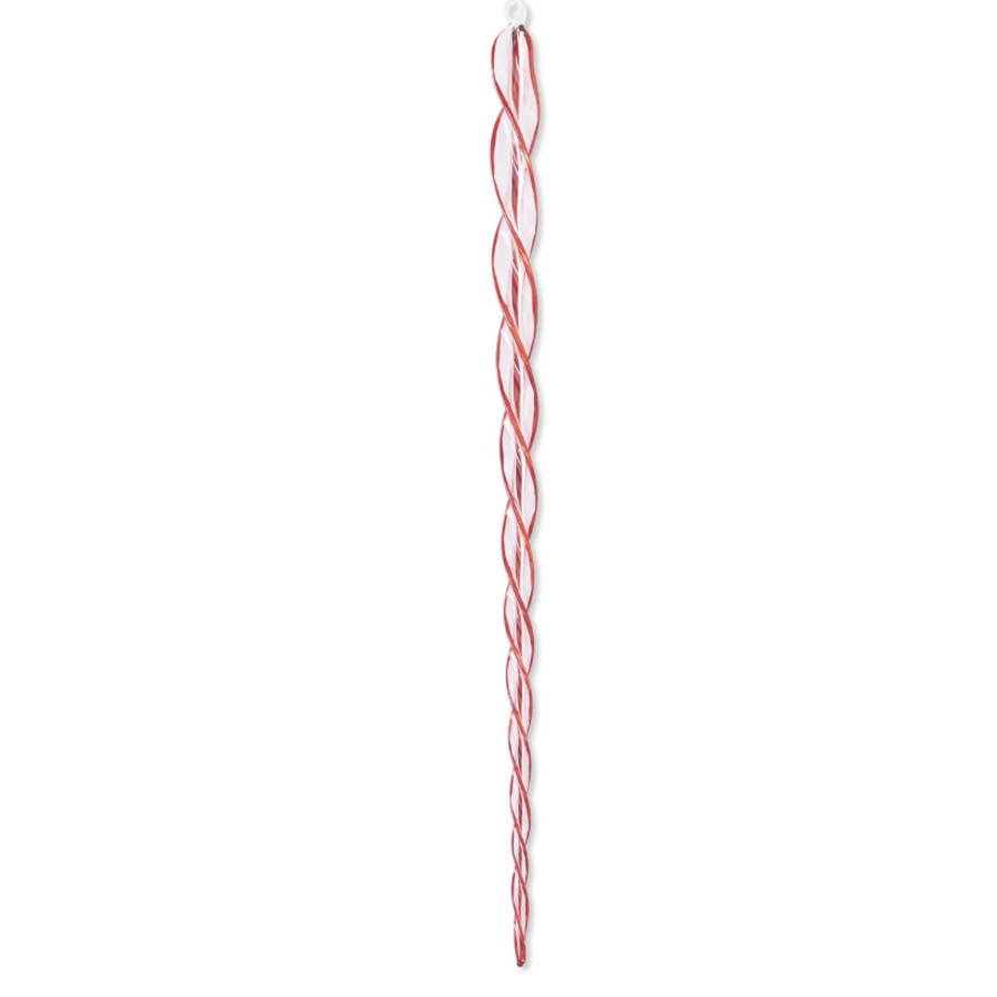 21" Red & Clear Glass Spiral Icicle Ornament