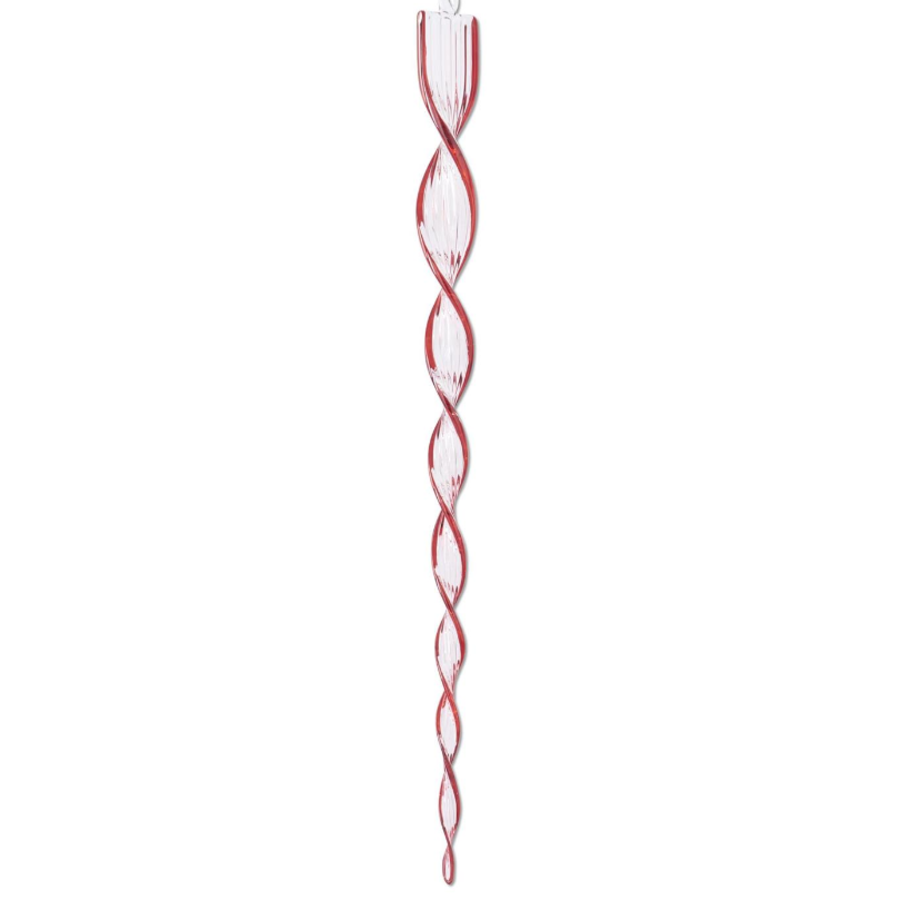 21" Red & Clear Glass Spiral Icicle Ornament