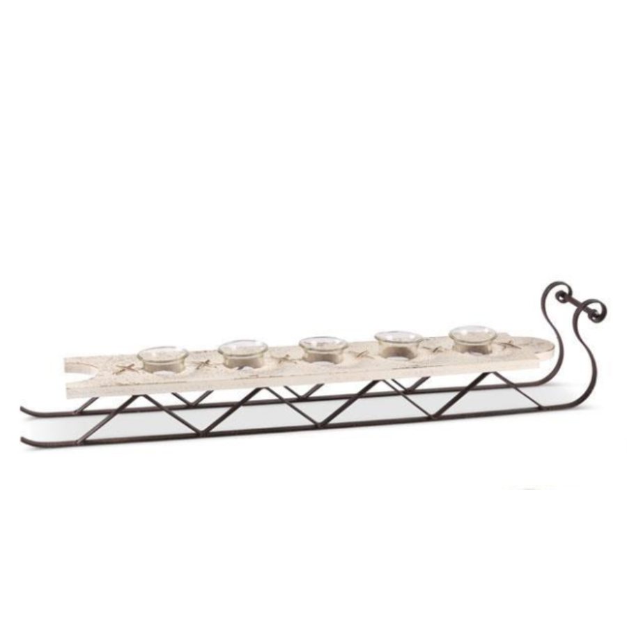 Metal & Cream Wood Votive C/H