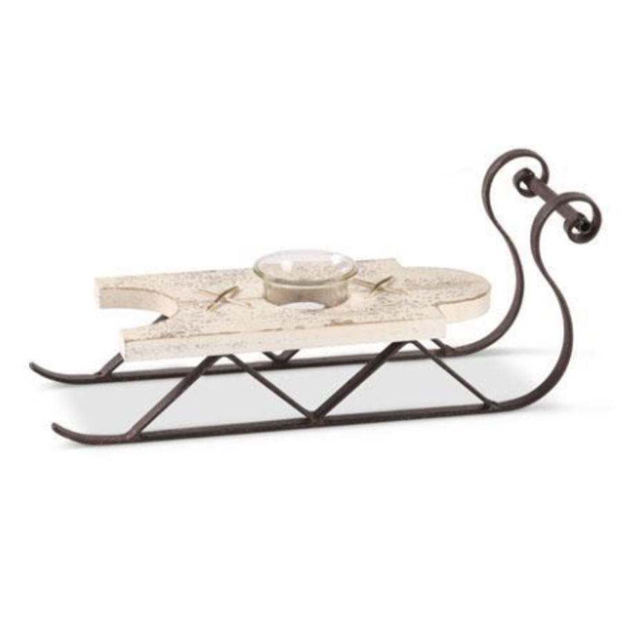 Metal & Cream Wood Votive C/H