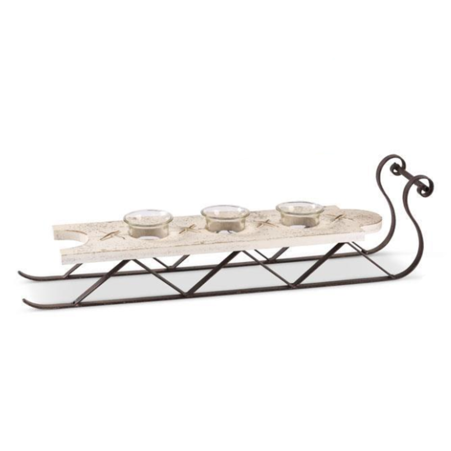 Metal & Cream Wood Votive C/H