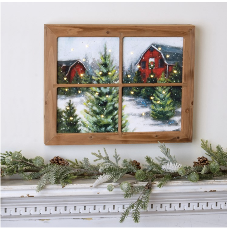 Winter Farm Lighted Window Sign