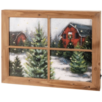 Winter Farm Lighted Window Sign