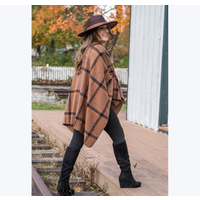Windowpane Plaid Poncho with Tab Closure
