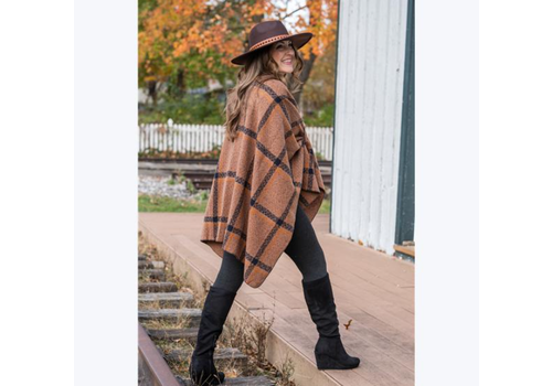  Young's Inc. Windowpane Plaid Poncho with Tab Closure 