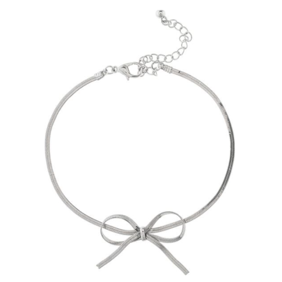 Silver Herringbone Chain Bow Tie Bracelet