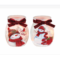 Cheerful Snowman Pre-Lit Small Jar with Ribbon