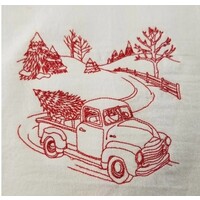 Embroidered Christmas Tea Towel Truck