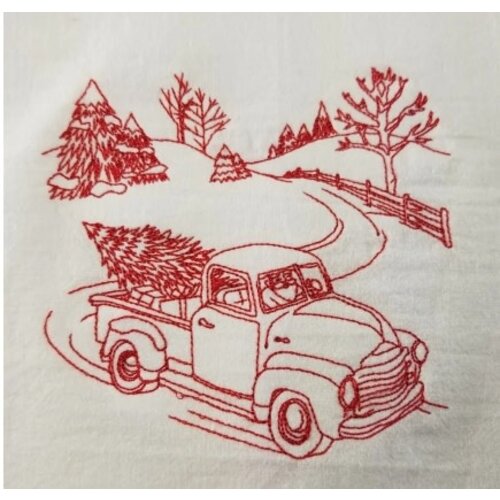  Let's Get Sewin' Embroidered Christmas Tea Towel Truck 
