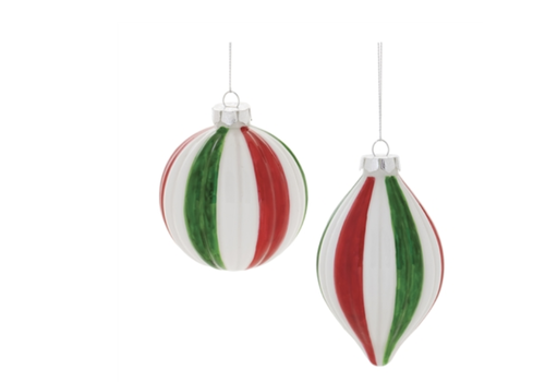  Melrose International, LLC Red/White/Green Glass Ornament 