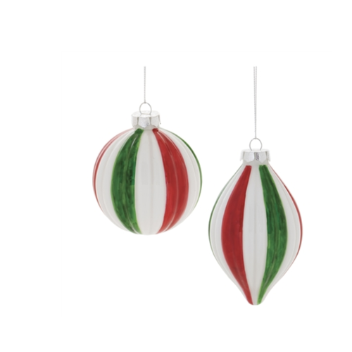  Melrose International, LLC Red/White/Green Glass Ornament 